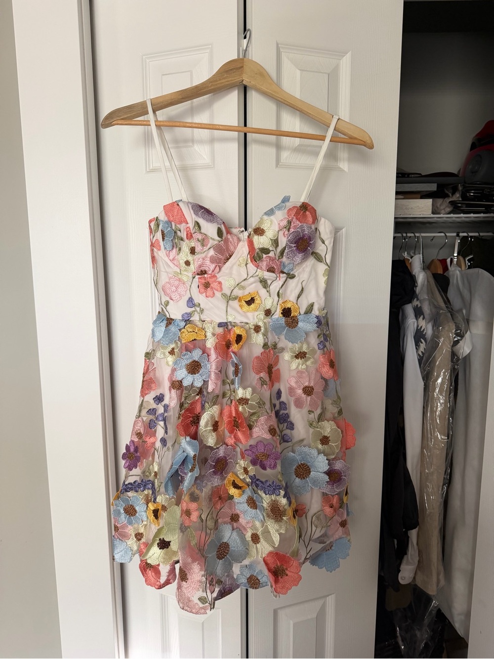 Billy J Naja Floral Embroidered White Mini Dress with Multi-Color Flowers